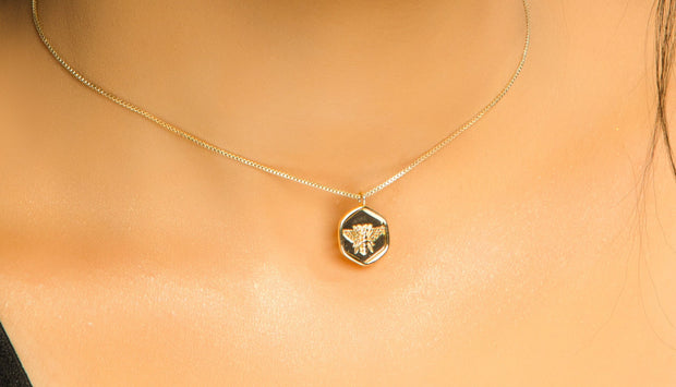 14K Gold Bee Necklace / Bee Charm Pendant