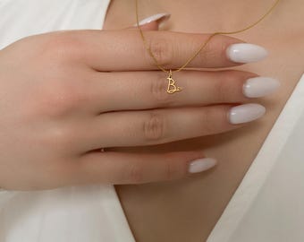 Gold Initial Necklace with Diamond Accent, Personalized Letter Pendant, Dainty Jewelry Gift for Her