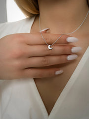 Sterling sliver Tiny celestial Necklace, Minimalist Delicate moon chain Choker, white gold crescent moon Jewelry, Link Chain Necklace Choker
