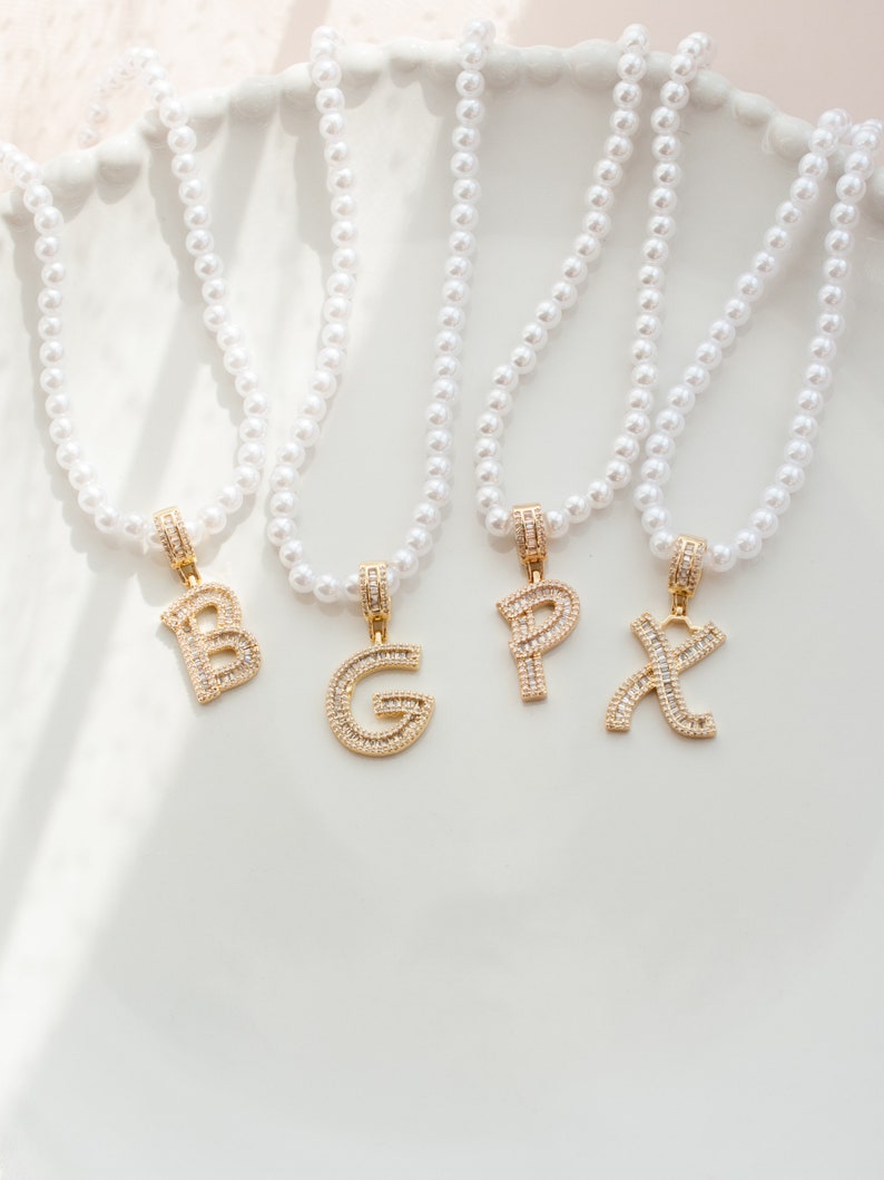 Pearl Initial Pendant Necklace – Custom Beaded Letter