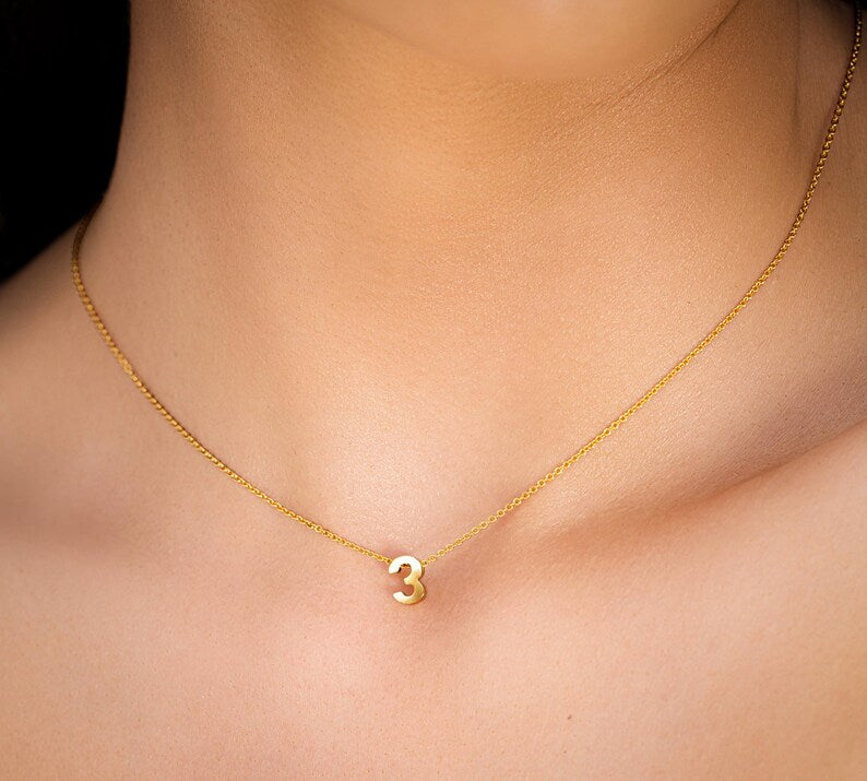 18K Gold Numer Necklace, Special Elegant Necklace