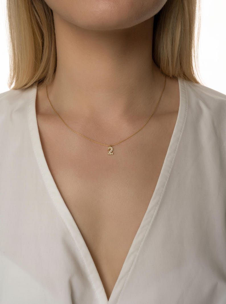 14K Custom Lucky Number Necklace, Dainty Date Jewelry, Custom Number Necklace