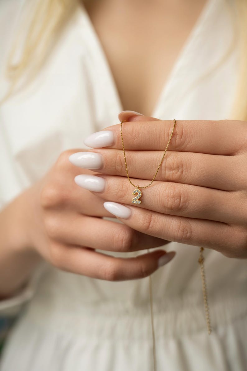 14K Custom Lucky Number Necklace, Dainty Date Jewelry, Custom Number Necklace