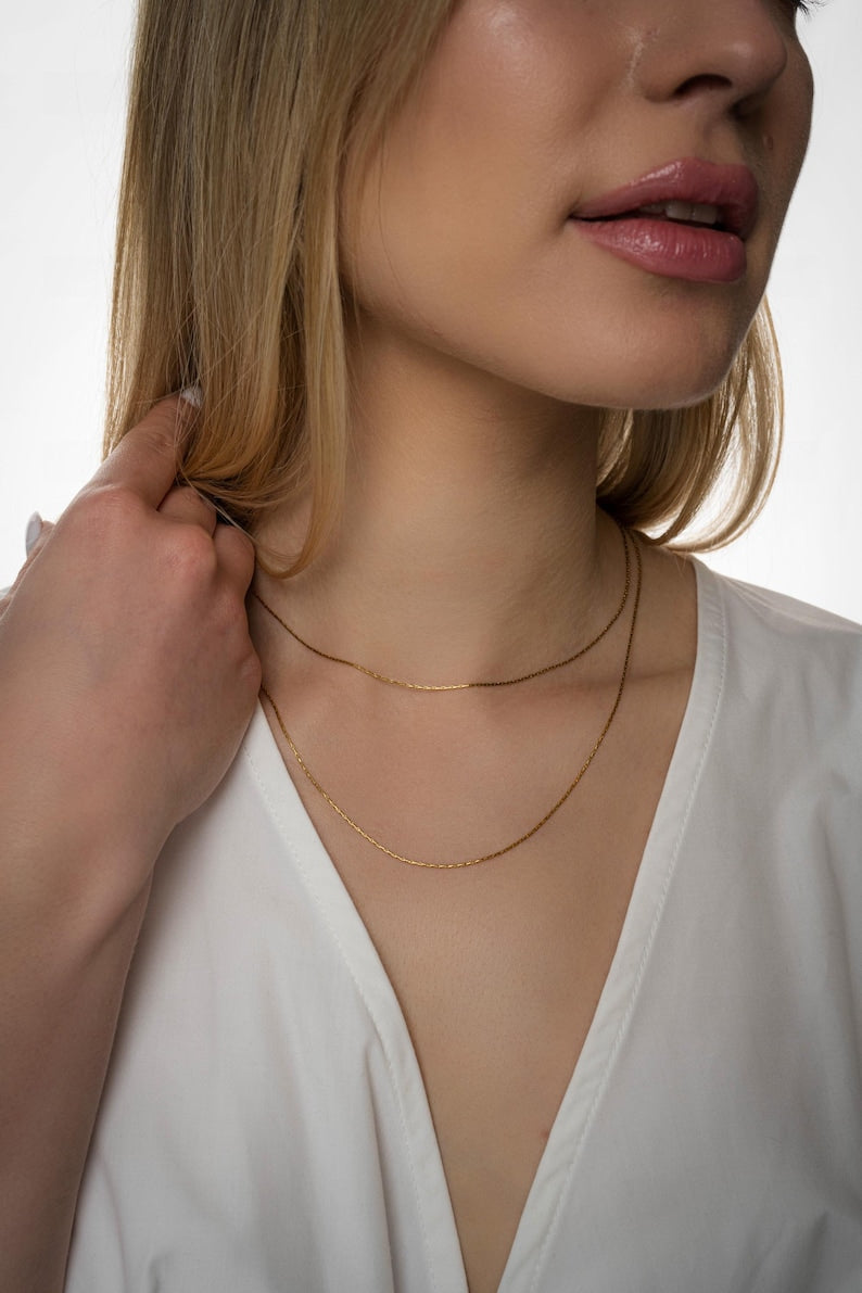 MINIMALIST 18K Gold Filled Chain Necklace, 1mm Chain,