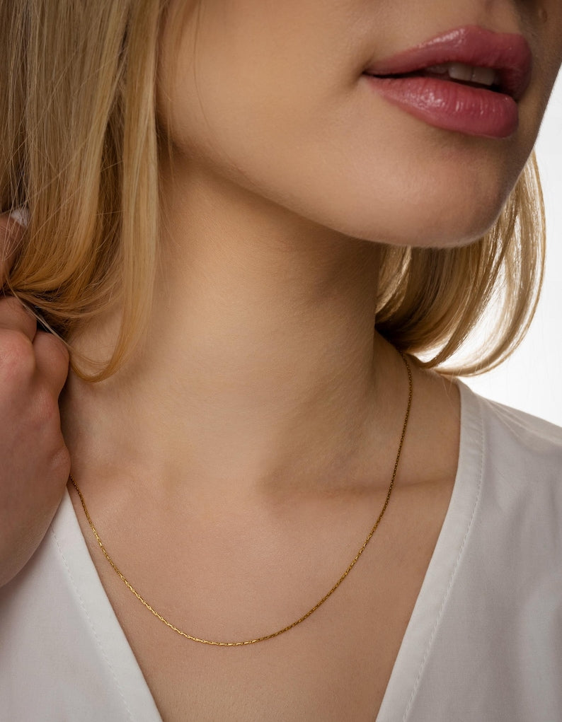 MINIMALIST 18K Gold Filled Chain Necklace, 1mm Chain,