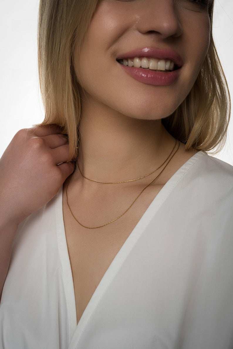 MINIMALIST 18K Gold Filled Chain Necklace, 1mm Chain,