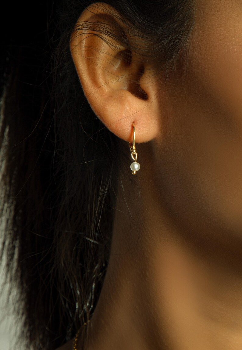 14k Elegant Pearl Earrings, Classic Freshwater Pearl Studs, Handmade