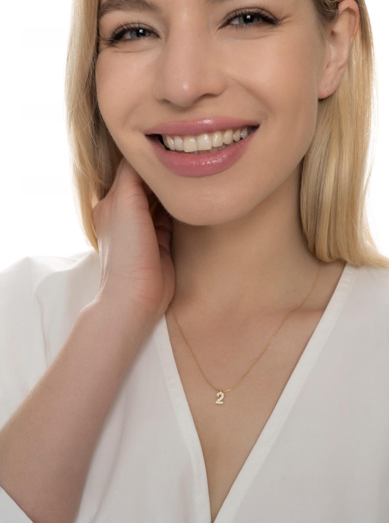 14K Custom Lucky Number Necklace, Dainty Date Jewelry, Custom Number Necklace