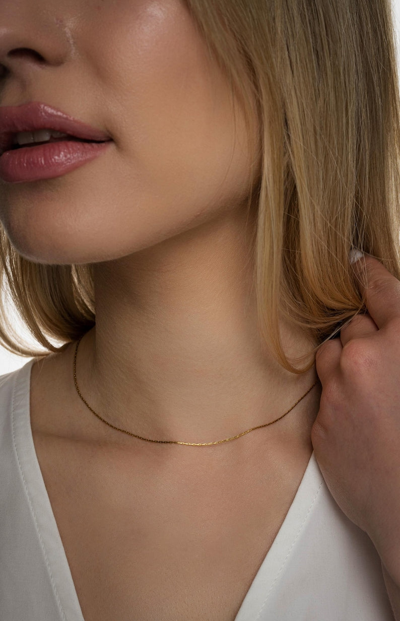 MINIMALIST 18K Gold Filled Chain Necklace, 1mm Chain,