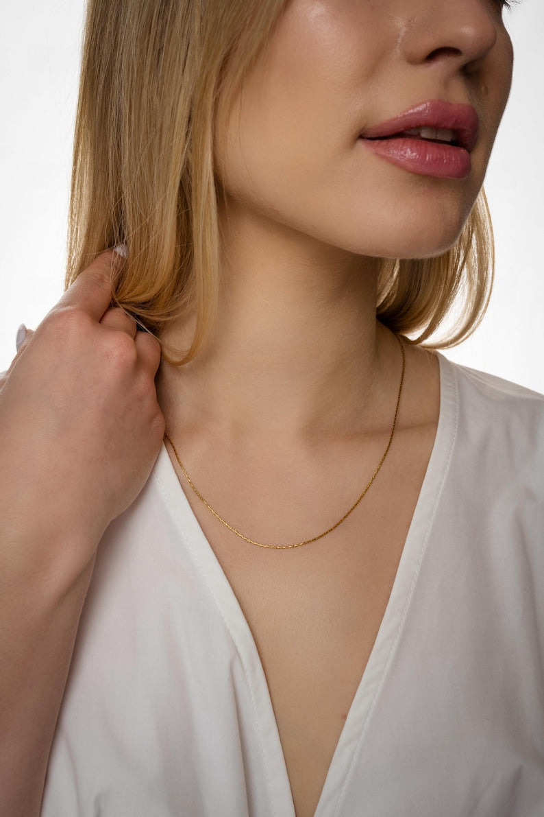 MINIMALIST 18K Gold Filled Chain Necklace, 1mm Chain,