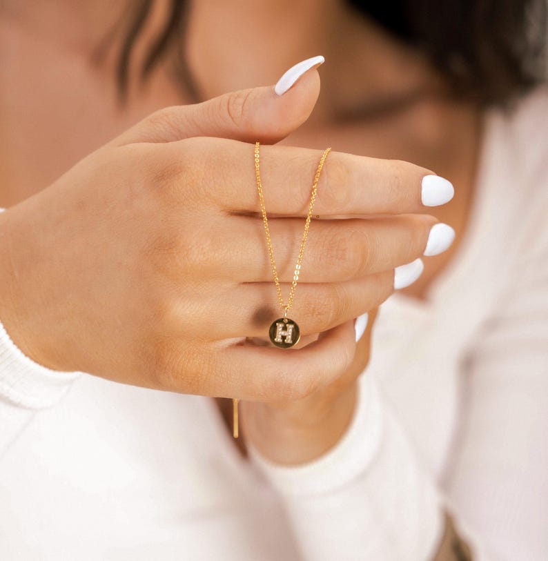 Gold Initial Necklace with Diamond Accent, Personalized Letter Pendant, Dainty Jewelry Gift for Her
