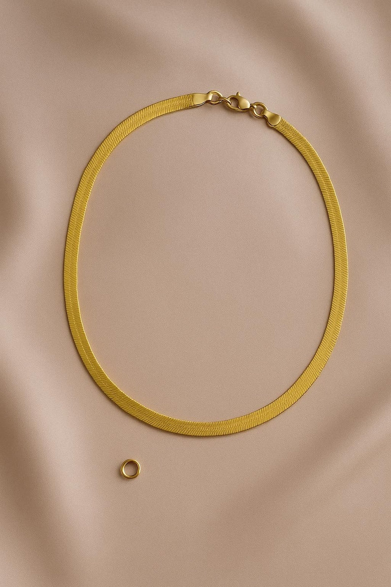 18K Gold Herringbone Chain Necklace | 16" or 18" | Gold Plated Stainless Steel
