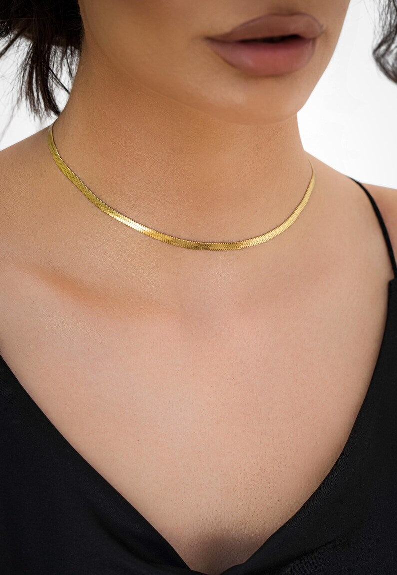 Romantic 18K Gold Plated Necklace | 5mm Herringbone Snake Chain