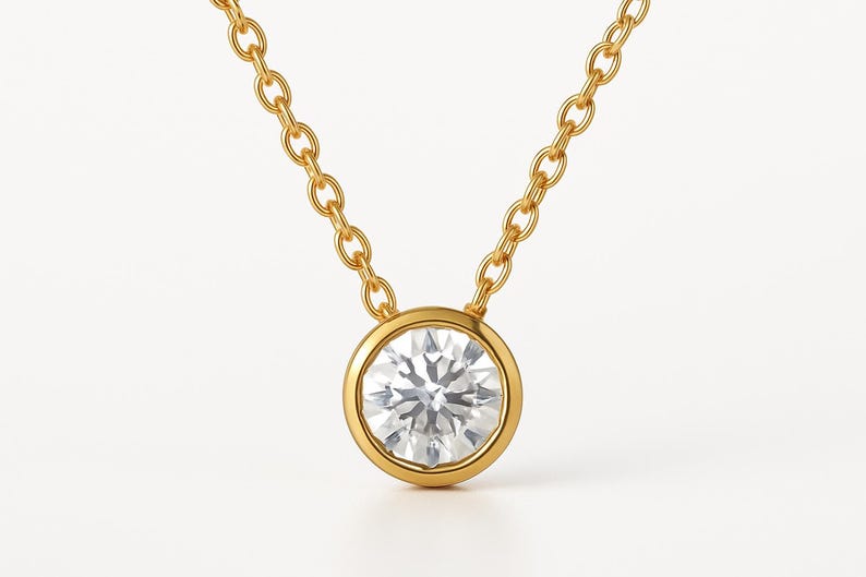 Bridal Solitaire Necklace • Dainty 8mm Bezel Pendant