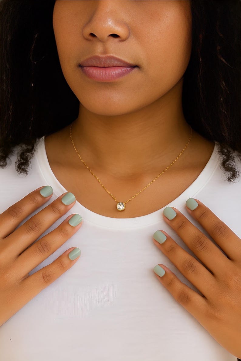 Dainty Solitaire Necklace • 8mm Bezel Set Pendant