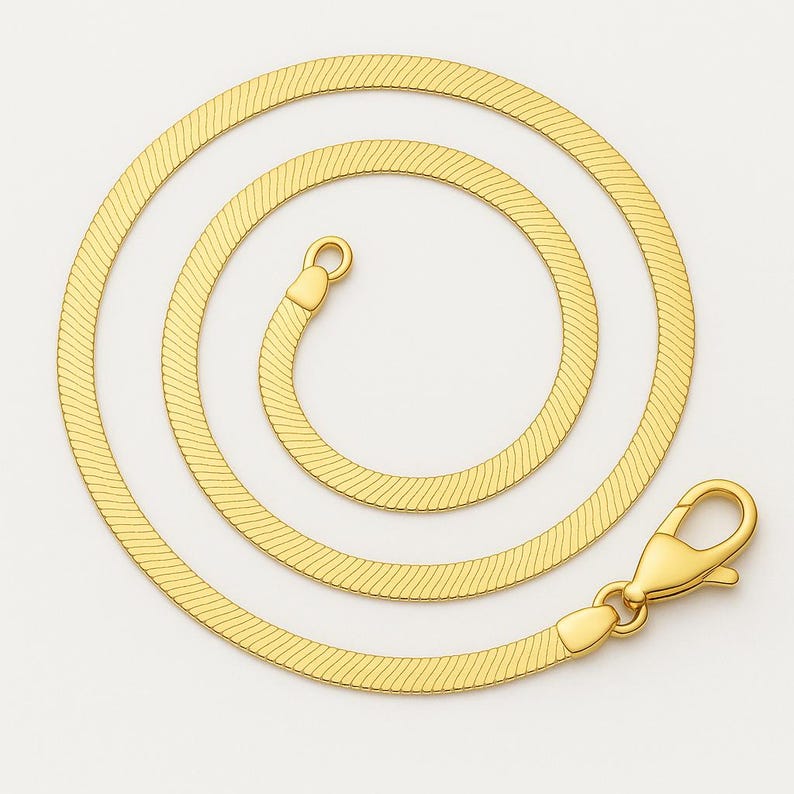 18K Gold Herringbone Chain Necklace | 16" or 18" | Gold Plated Stainless Steel