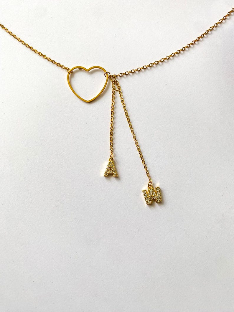 Personalized Gold Letter Necklace with Heart and chain