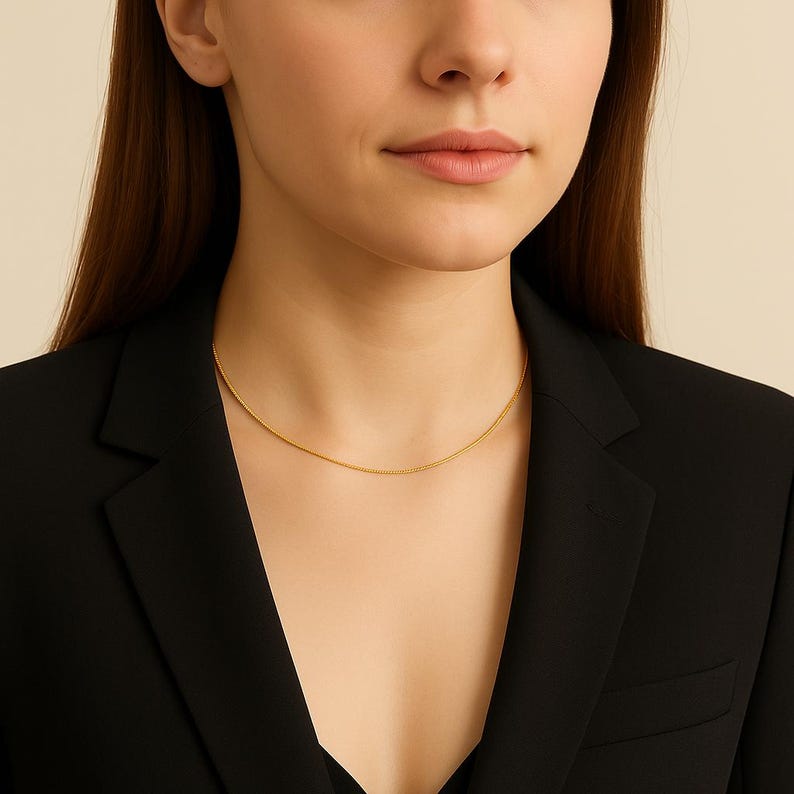 14K Gold Box Chain Necklace - 1mm | Dainty Gold Necklace