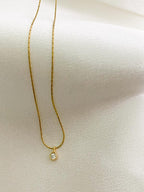 Dainty 18k Gold Diamond Solitaire Necklace, Minimalist Flower Pendant