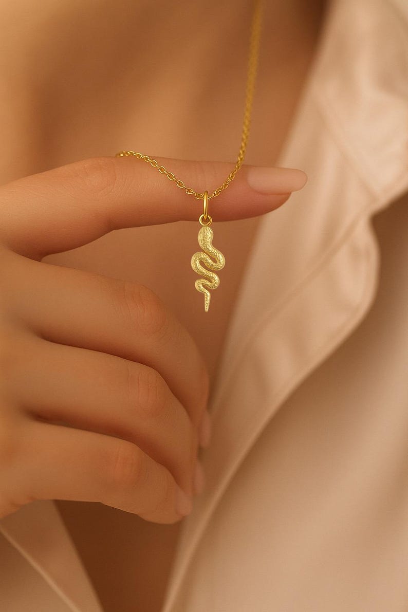 14K Gold Snake Pendant Necklace: Stainless Steel Serpent Jewelry uk