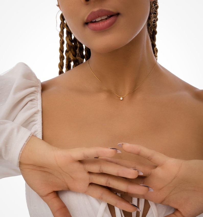 Tiny Gold Necklace | 14K Gold Plated Dainty Pendant