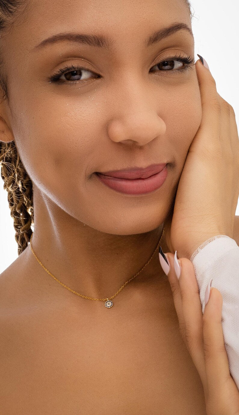 925 Dainty Evil Eye Pendant, Healing Evil Eye Necklace