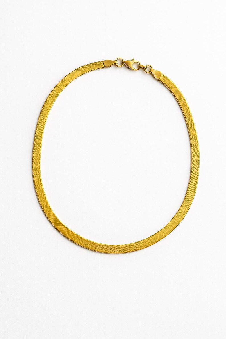 Romantic 18K Gold Plated Necklace | 5mm Herringbone Snake Chain