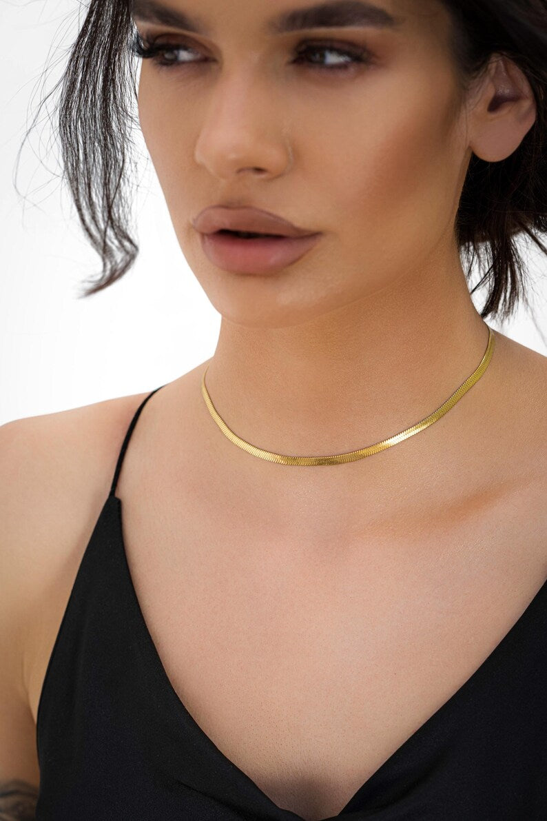 Romantic 18K Gold Plated Necklace | 5mm Herringbone Snake Chain