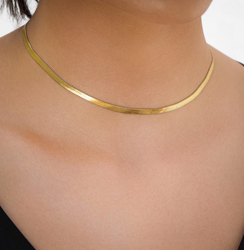 Romantic 18K Gold Plated Necklace | 5mm Herringbone Snake Chain