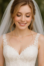 Bridal Solitaire Necklace • Dainty 8mm Bezel Pendant