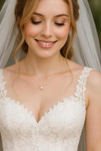 Bridal Solitaire Necklace • Dainty 8mm Bezel Pendant