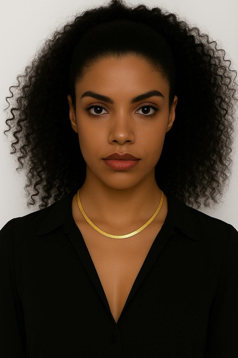 18K Gold Herringbone Chain Necklace | 16" or 18" | Gold Plated Stainless Steel