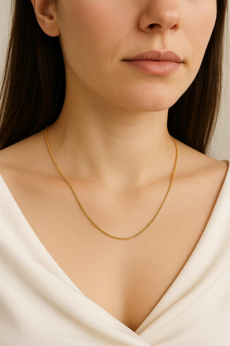 14K Gold Box Chain Necklace - 1mm | Dainty Gold Necklace