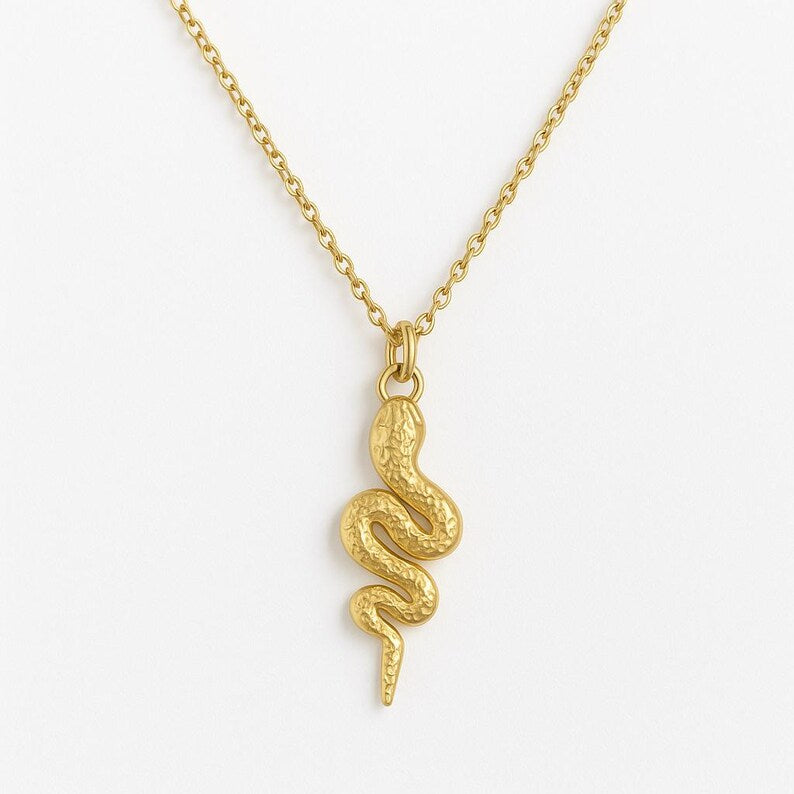 14K Gold Snake Pendant Necklace: Stainless Steel Serpent Jewelry uk