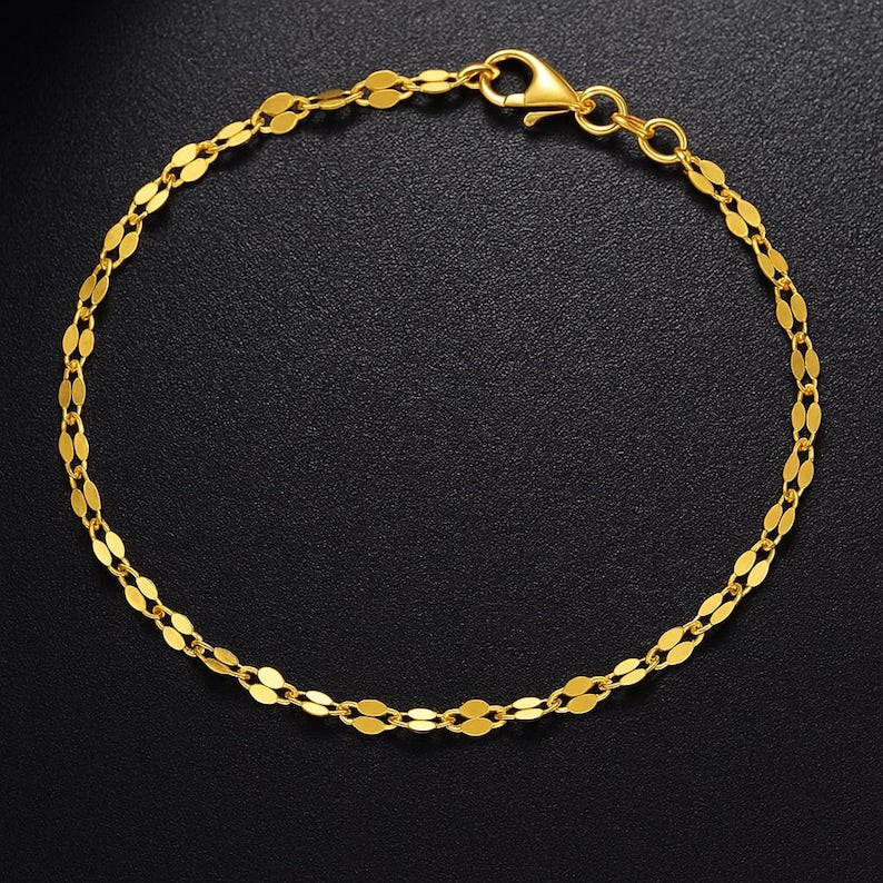 14K Gold Anklet for Women | Dainty Oval Link Chain Anklet