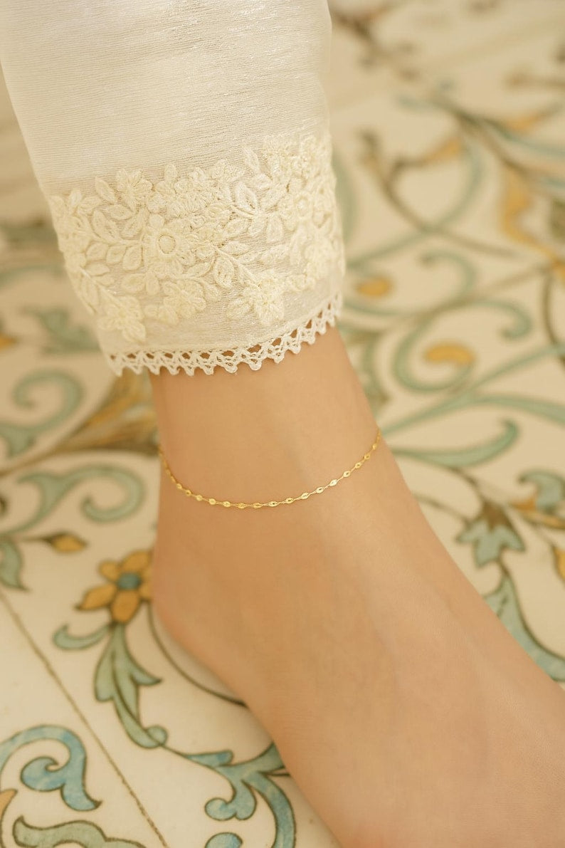 14K Gold Anklet for Women | Dainty Oval Link Chain Anklet