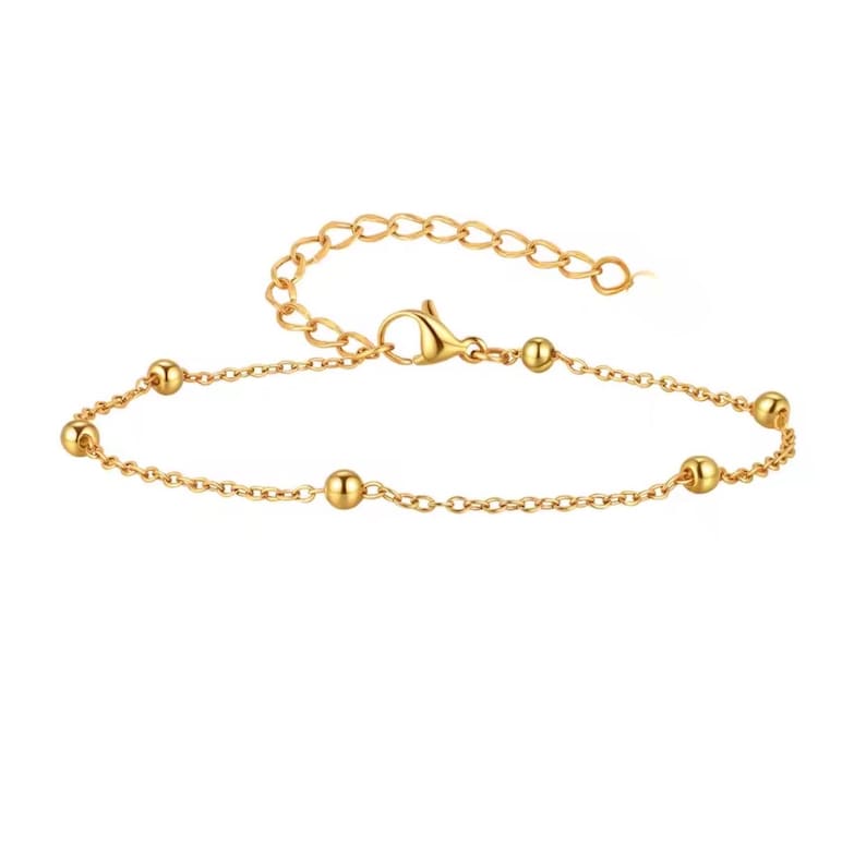 Minimalist Gold Beaded Anklet | 14K Gold Over Stainless Steel
