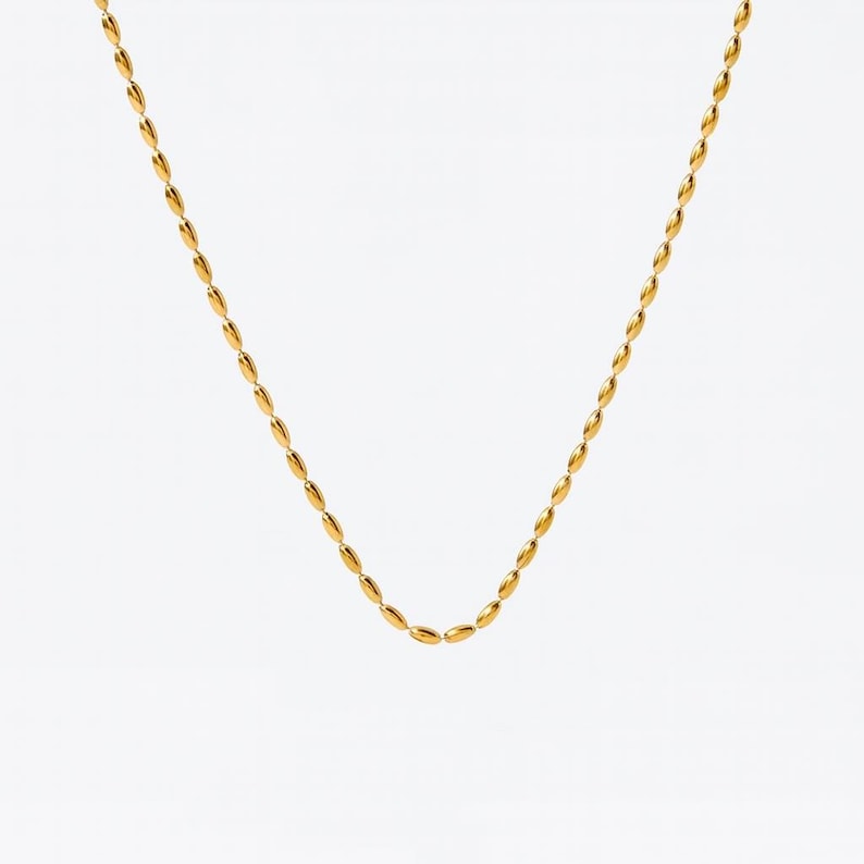 Dainty Gold Bead Chain Necklace: Minimalist Oval Link, Custom Length