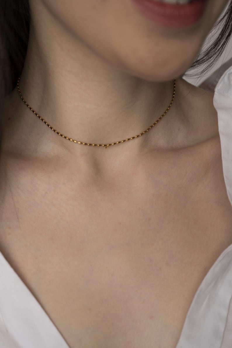 Dainty Gold Bead Chain Necklace: Minimalist Oval Link, Custom Length