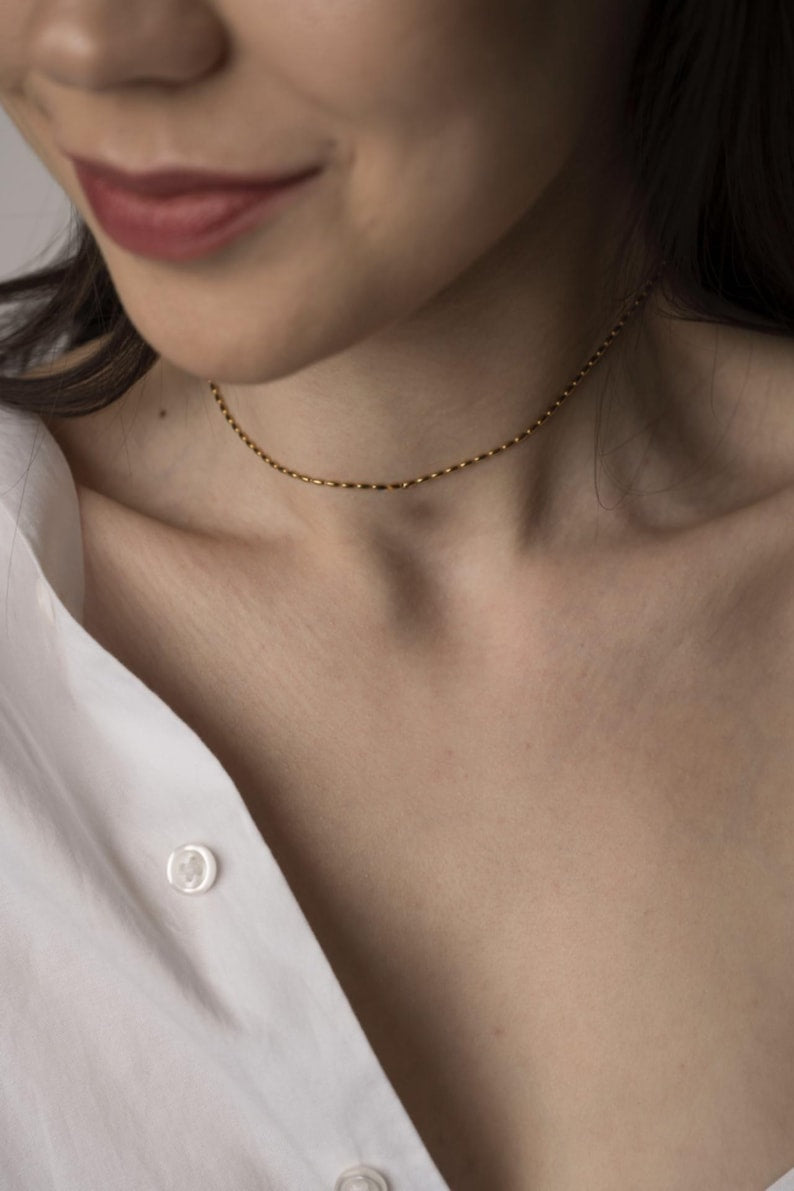 Dainty Gold Bead Chain Necklace: Minimalist Oval Link, Custom Length