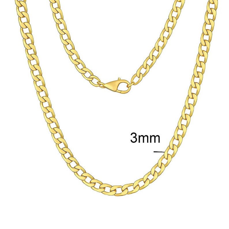 Unisex 18K Gold Curb Chain Necklace: 3mm Stainless Steel, Non-Tarnish