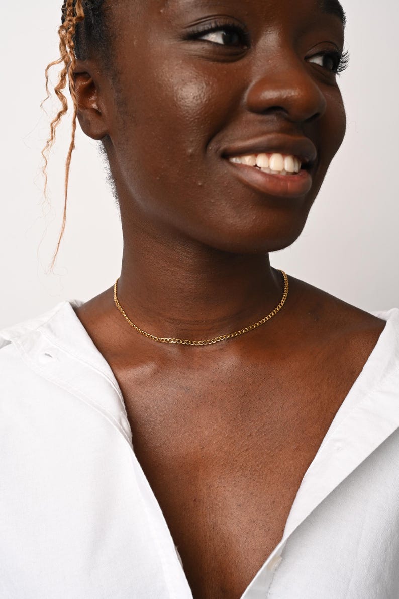 Unisex 18K Gold Curb Chain Necklace: 3mm Stainless Steel, Non-Tarnish