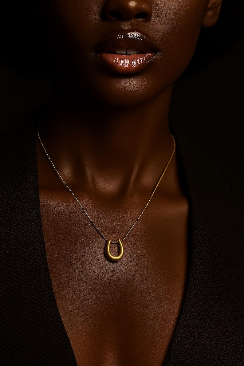 Modern Gold Horseshoe Necklace – 14k Gold Over