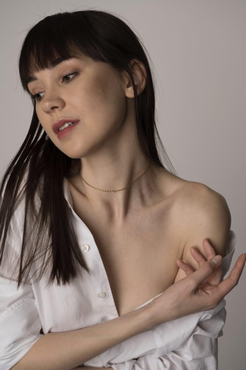 Dainty Gold Bead Chain Necklace: Minimalist Oval Link, Custom Length