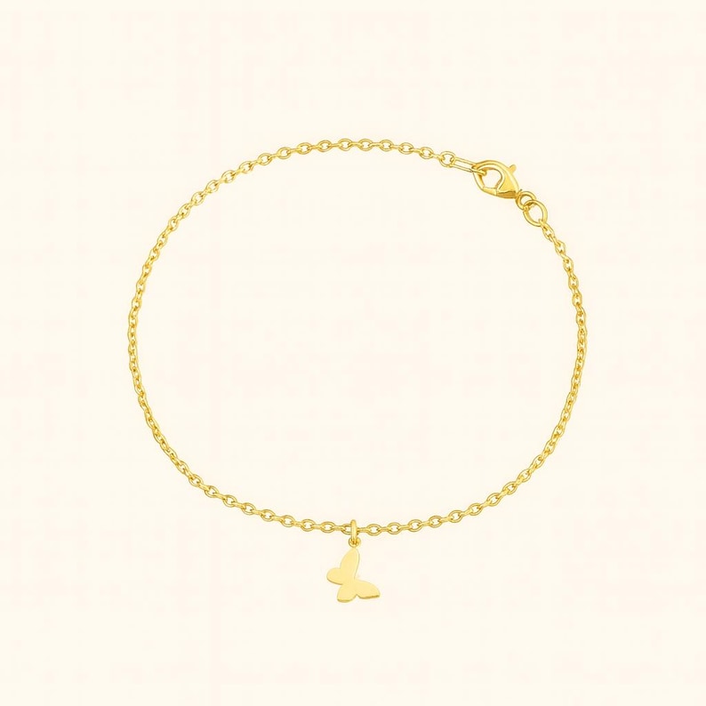 Delicate Gold Butterfly Anklet • 14K Gold Plated Stainless Steel