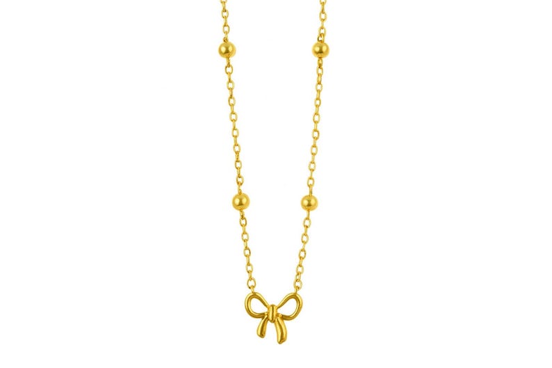 Dainty 18K Gold Plated Bow Necklace: Minimalist Stainless Steel Pendant