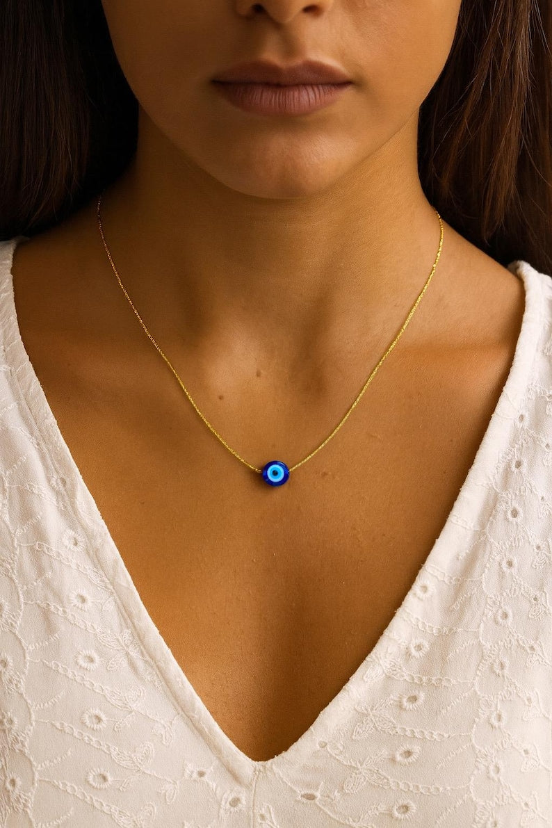 Evil Eye Necklace – 14k Gold Plated Chain with Blue Resin