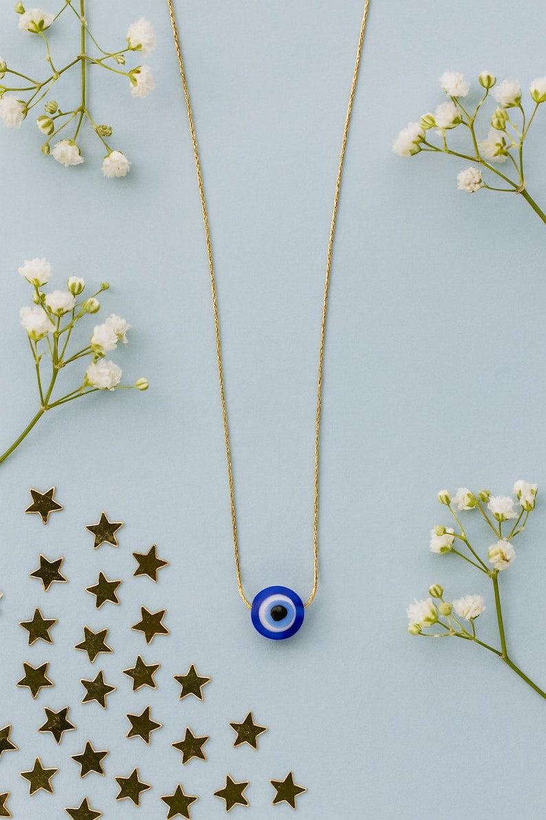 Evil Eye Necklace – 14k Gold Plated Chain with Blue Resin