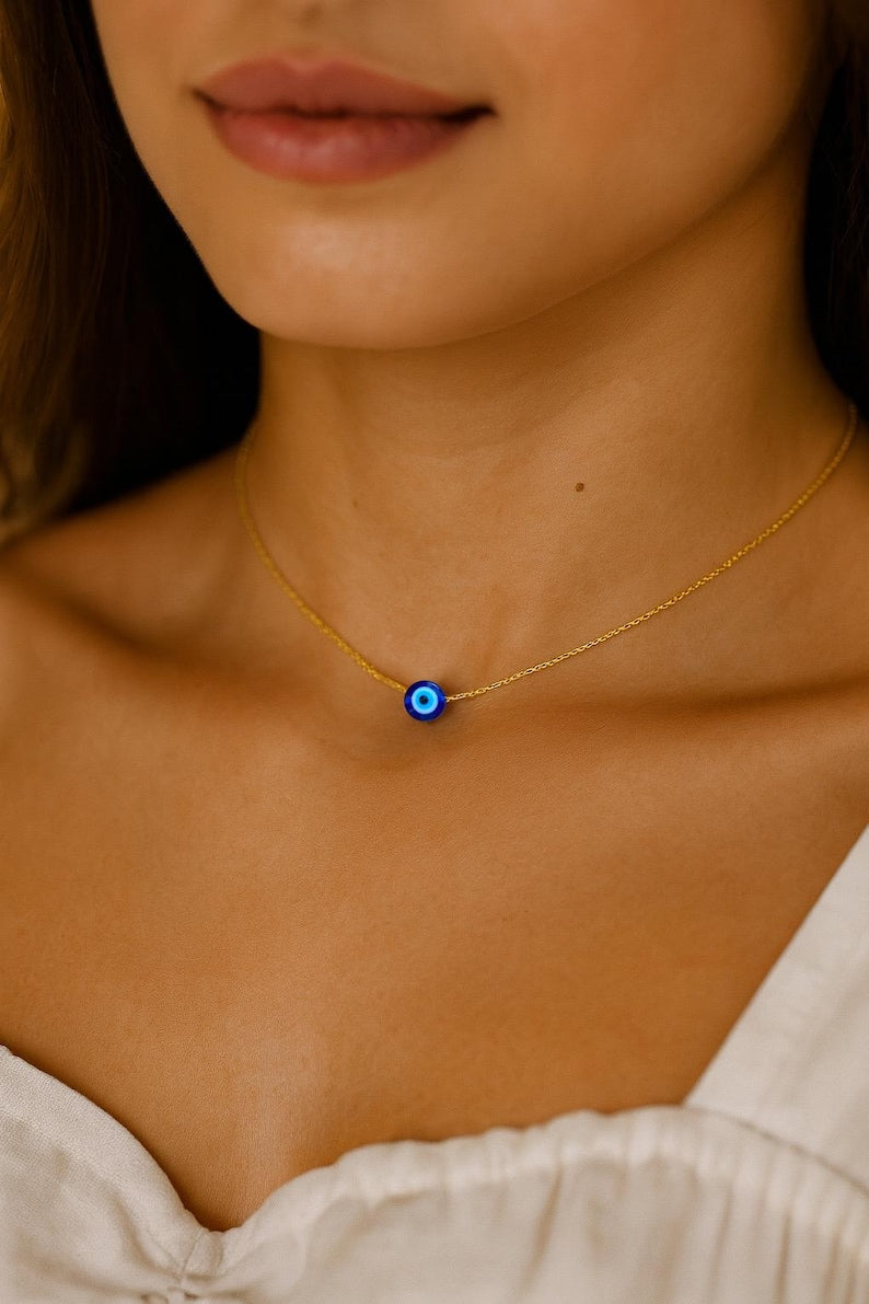 Evil Eye Necklace – 14k Gold Plated Chain with Blue Resin