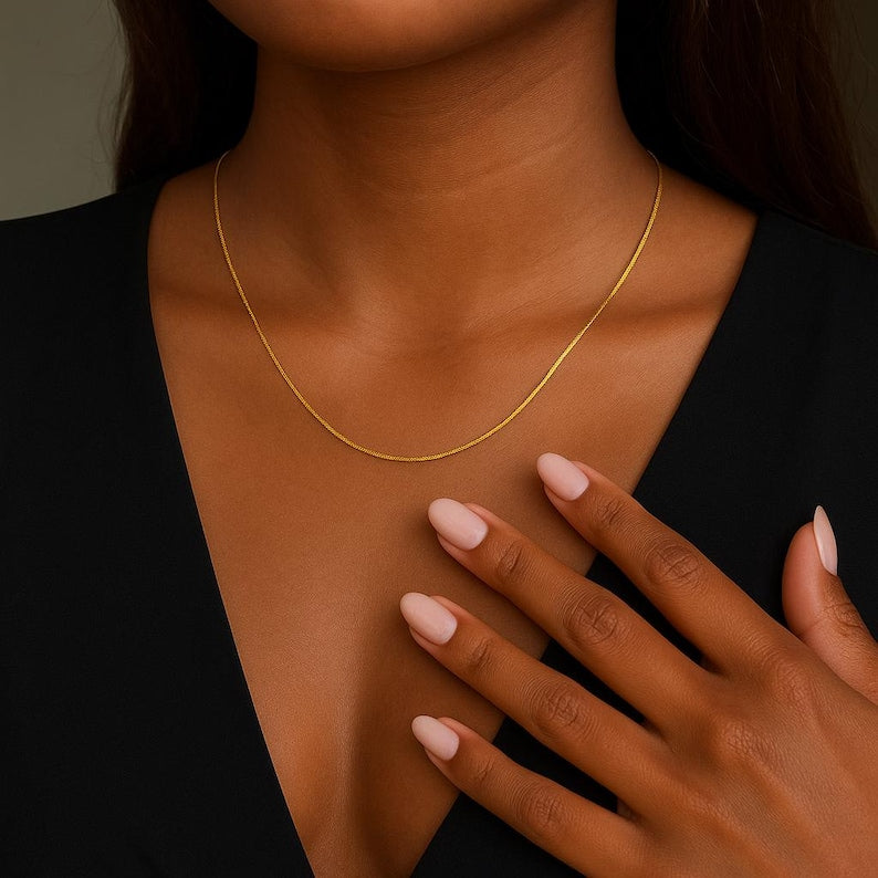 18k Gold Plated Snake Chain Necklace – Dainty 1mm Gold Chain – Minimalist Necklace – Layering Chain